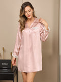 SilkSilky AU Pure Silk Long Sleeve V Neck Nightgown Pink 001