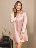 SilkSilky AU Pure Silk Long Sleeve V Neck Nightgown Pink 005