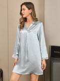 SilkSilky AU Pure Silk Long Sleeve V Neck Nightgown LightBlue 004