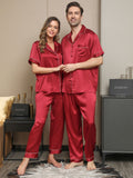 Couple Pure Silk Short Sleeve Pajama Sets Total 4Pcs