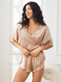 Pure Silk Sexy Half Sleeve Lace Up Wrap Women's Shorts Pyjamas