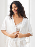 Pure Silk Lace Up Wrap Half Sleeve Women's Shirt