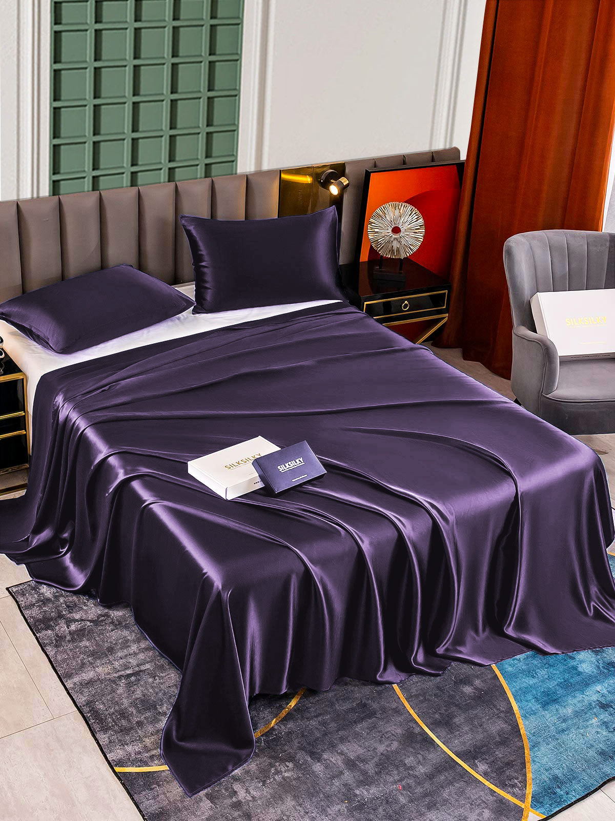 SilkSilky AU 25Momme Pure Silk Bedding Set DeepPurple 002