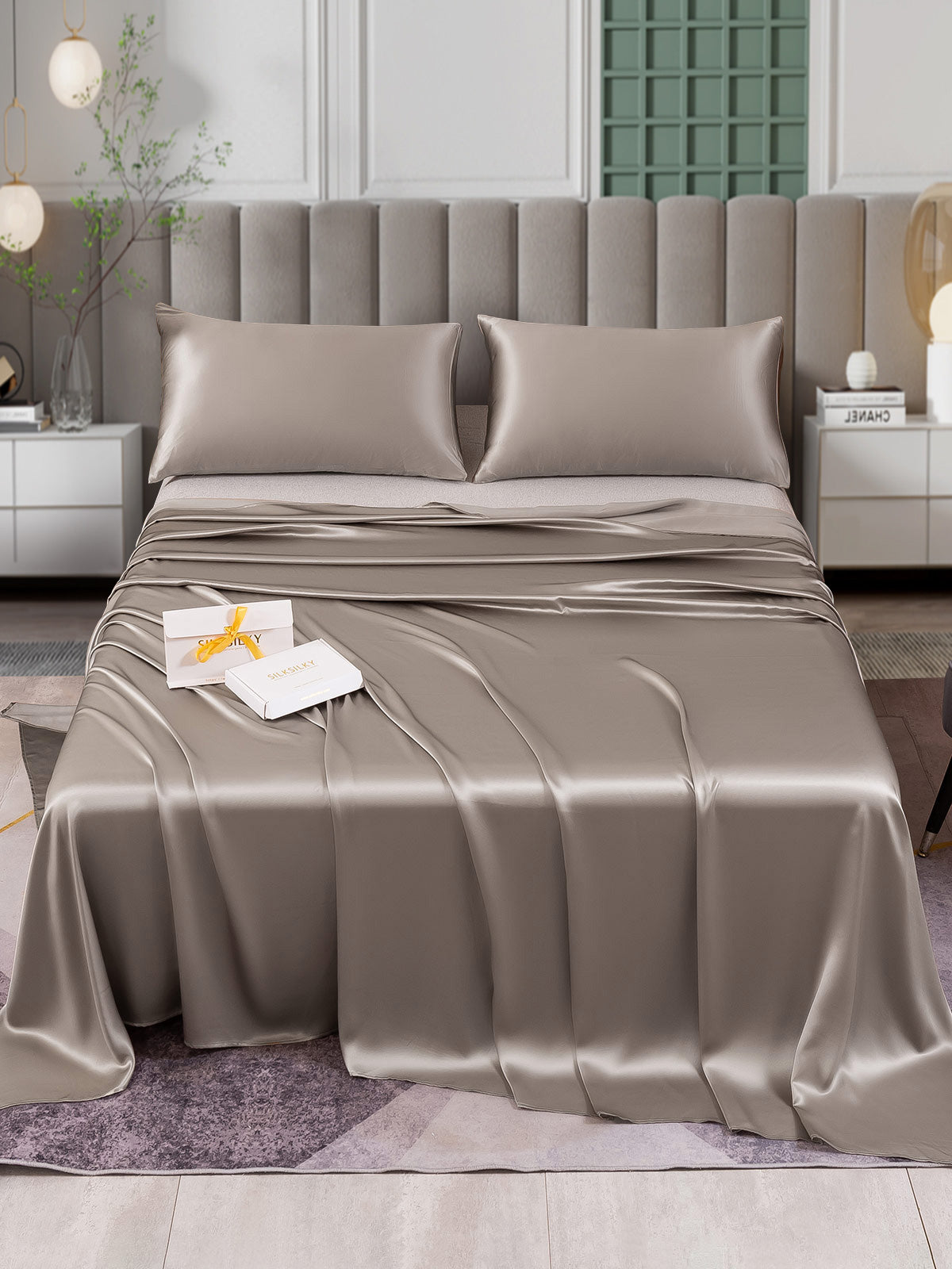 SilkSilky AU 25Momme Pure Silk Bedding Set Gray 001