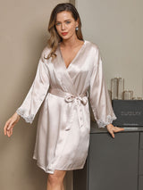 [Beige] SilkSilky-AU Pure Silk Long Sleeve Nightgown&Robe Set 004