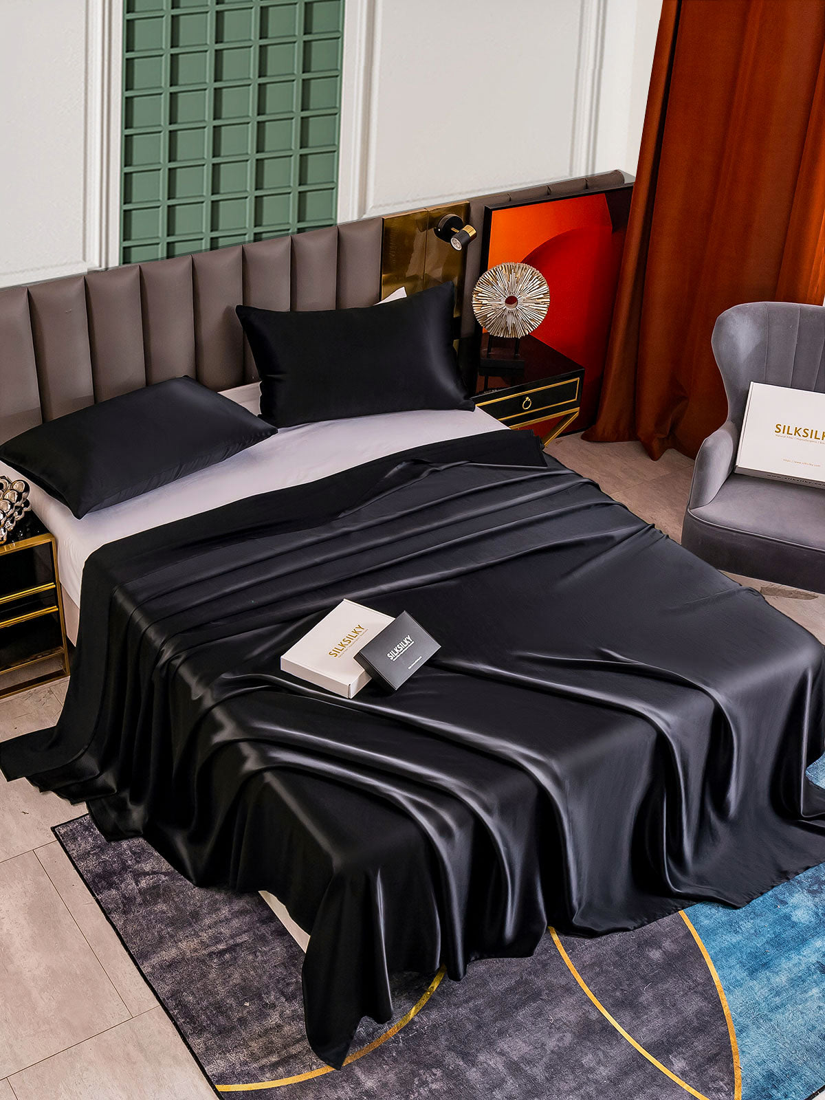 [Black] SilkSilky-AU 25Momme Pure Silk Bedding Set 002