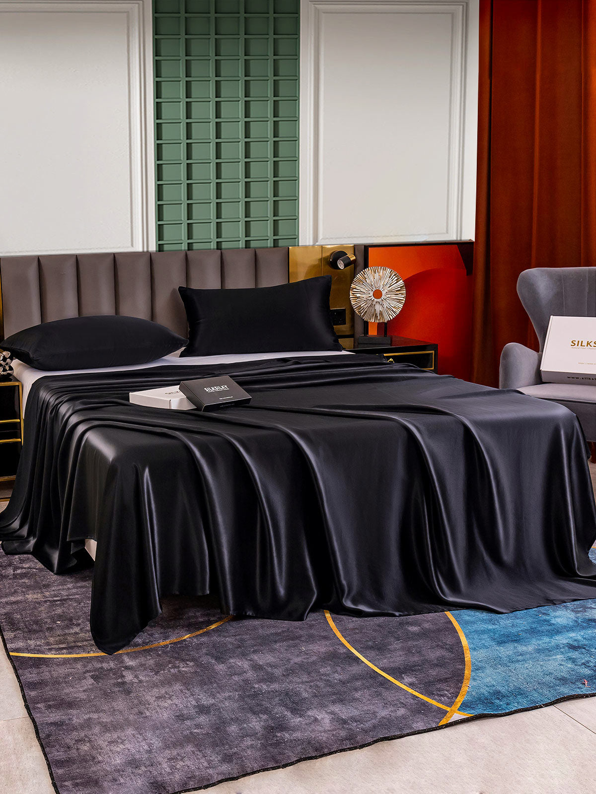 [Black] SilkSilky-AU 25Momme Pure Silk Bedding Set 003