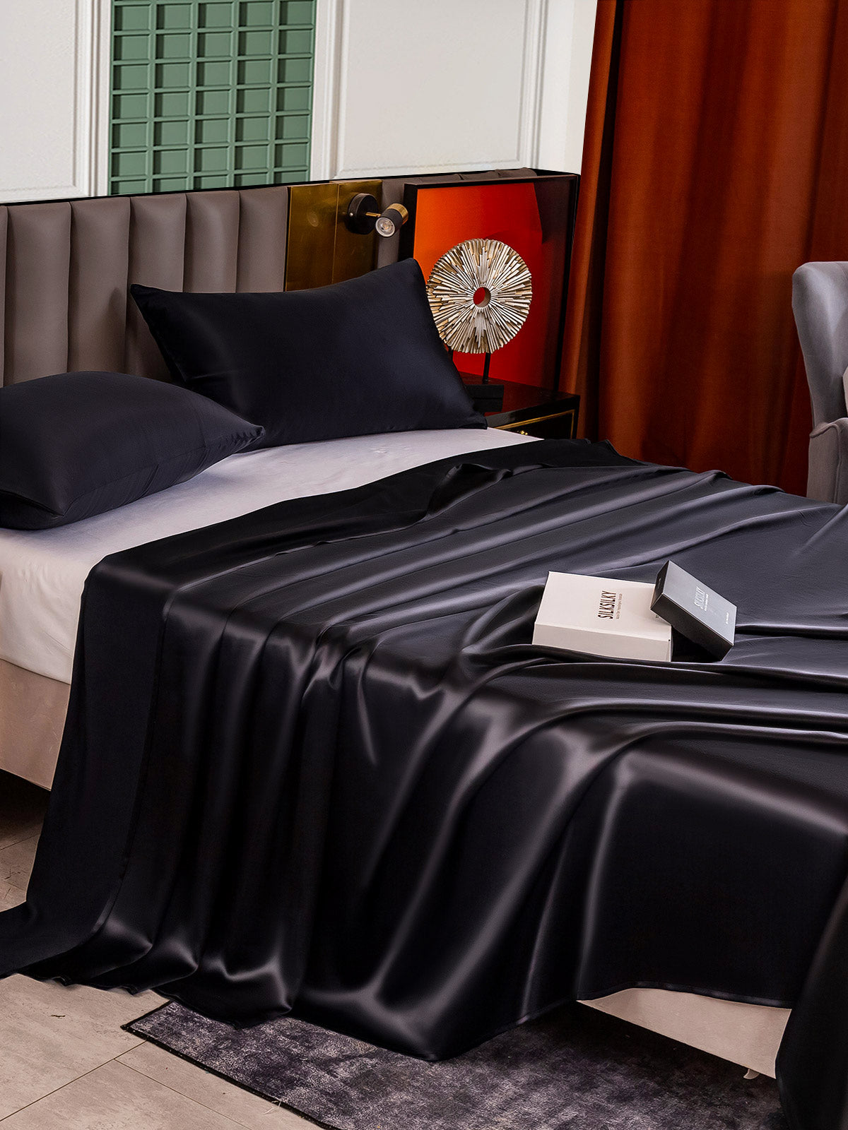 [Black] SilkSilky-AU 25Momme Pure Silk Bedding Set 004