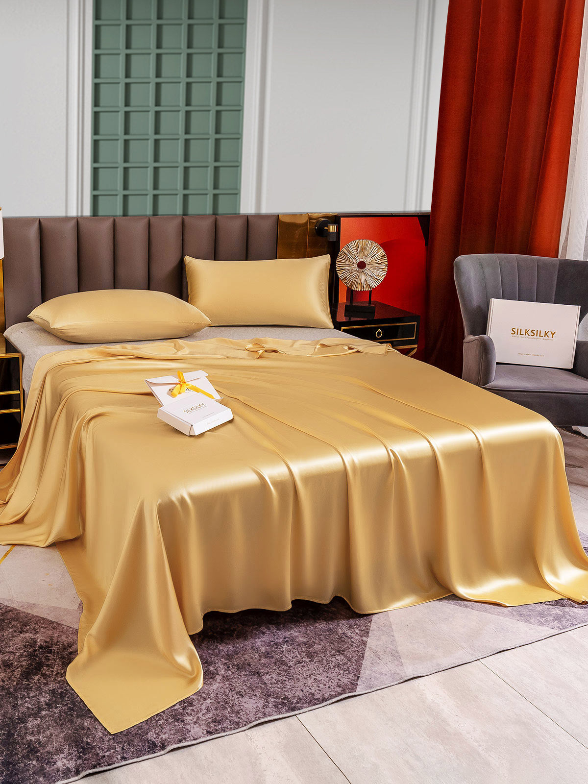 [Champagne] SilkSilky-AU 25Momme Pure Silk Bedding Set 003