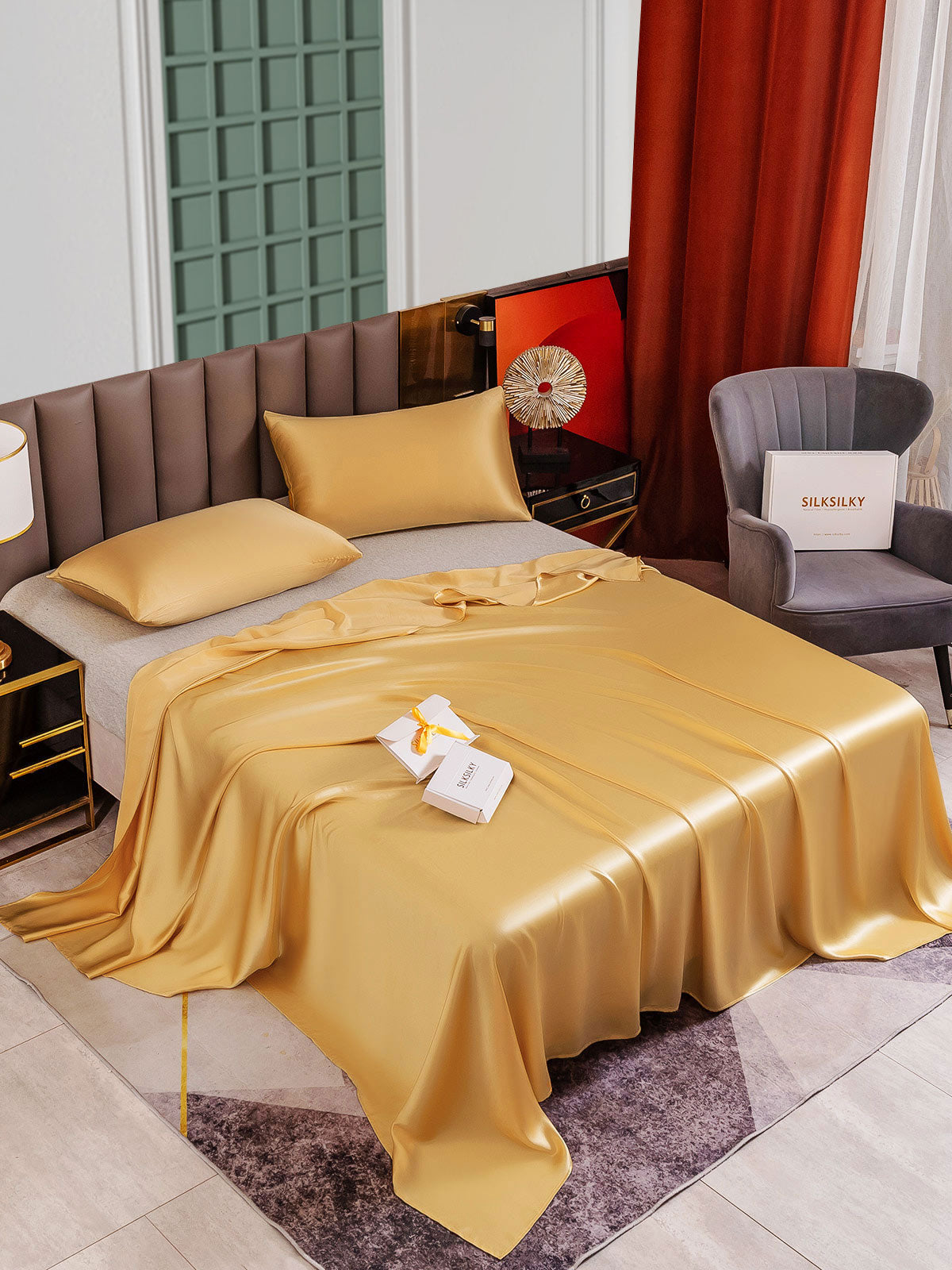 [Champagne] SilkSilky-AU 25Momme Pure Silk Bedding Set 004