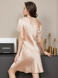 SilkSilky AU Pure Silk Short Sleeve V Neck Nightgown Champagne 002