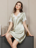 SilkSilky AU Pure Silk Short Sleeve V Neck Nightgown MintGreen 004