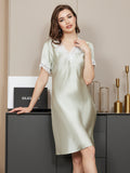 SilkSilky AU Pure Silk Short Sleeve V Neck Nightgown MintGreen 005