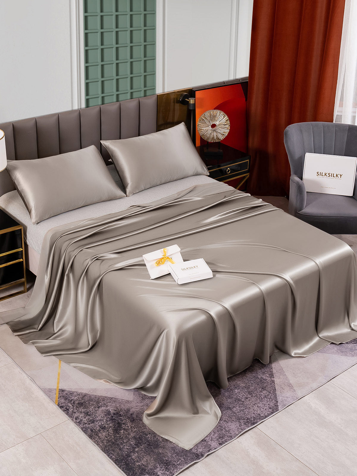 [Gray] SilkSilky-AU 25Momme Pure Silk Bedding Set 002