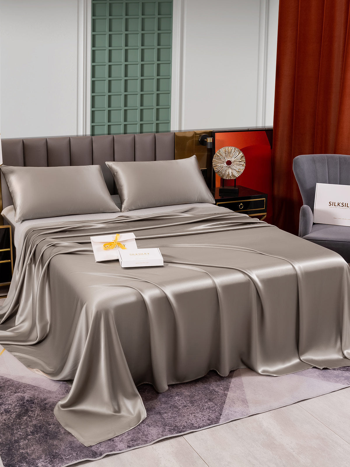 [Gray] SilkSilky-AU 25Momme Pure Silk Bedding Set 003
