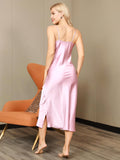 SilkSilky AU Pure Silk Sleeveless V Neck Nightgown Pink 002