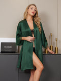 SilkSilky AU Pure Silk 3/4 Sleeve Womens Robe DarkGreen 004