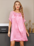 SilkSilky AU Pure Silk Short Sleeve Boat Neck Nightgown Pink 005