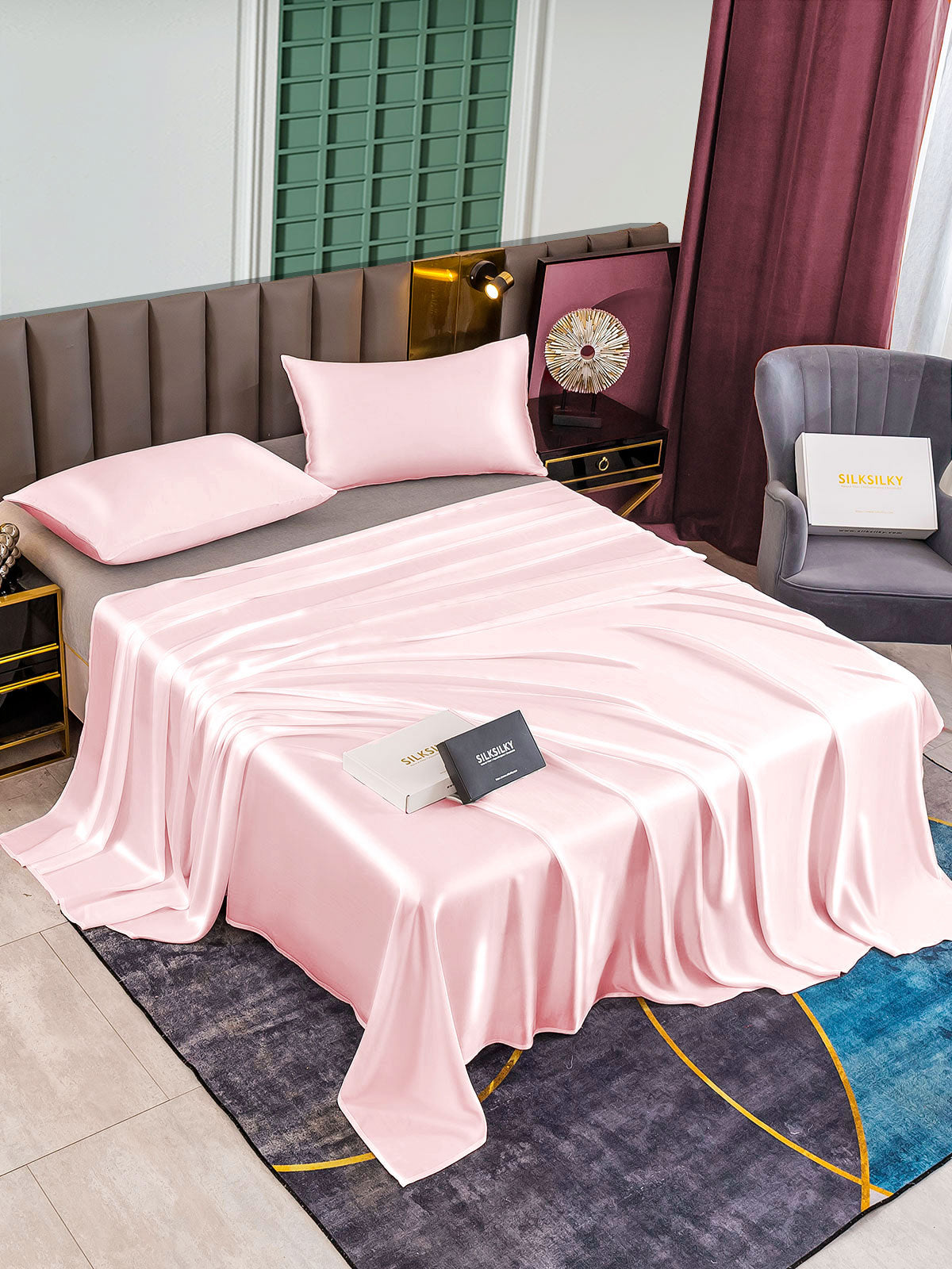 [Pink] SilkSilky-AU 25Momme Pure Silk Bedding Set 002
