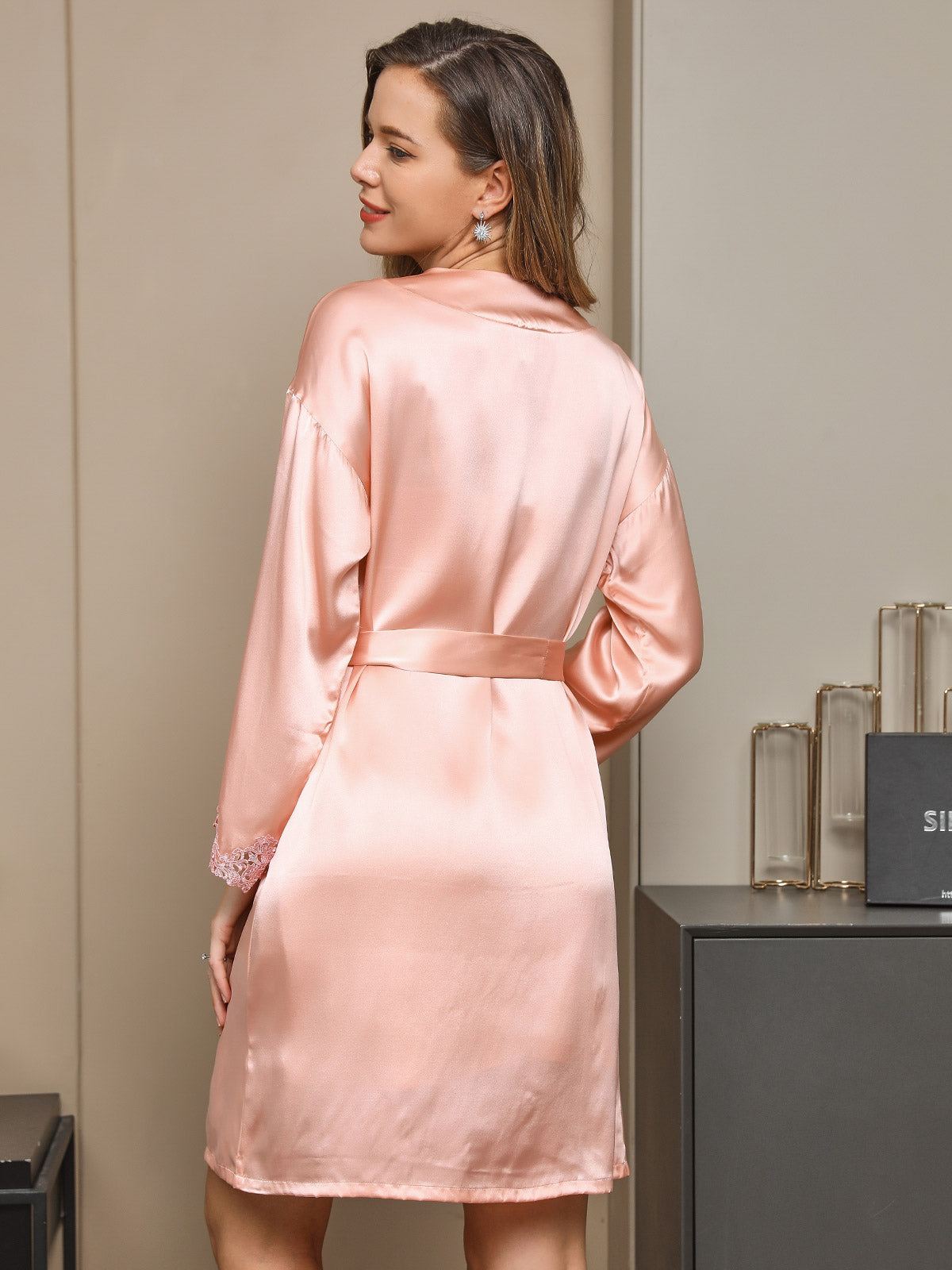 [Pink] SilkSilky-AU Pure Silk Long Sleeve Nightgown&Robe Set 002