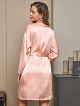 [Pink] SilkSilky-AU Pure Silk Long Sleeve Nightgown&Robe Set 002