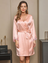 [Pink] SilkSilky-AU Pure Silk Long Sleeve Nightgown&Robe Set 003