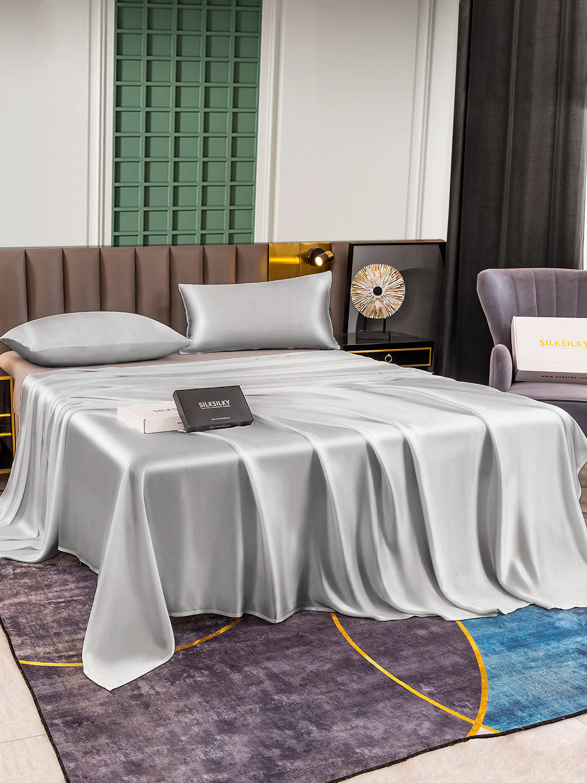 [Silver] SilkSilky-AU 25Momme Pure Silk Bedding Set 001