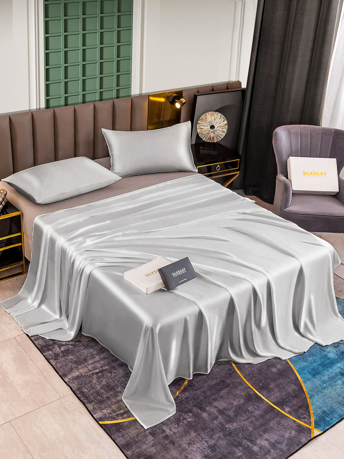 [Silver] SilkSilky-AU 25Momme Pure Silk Bedding Set 003