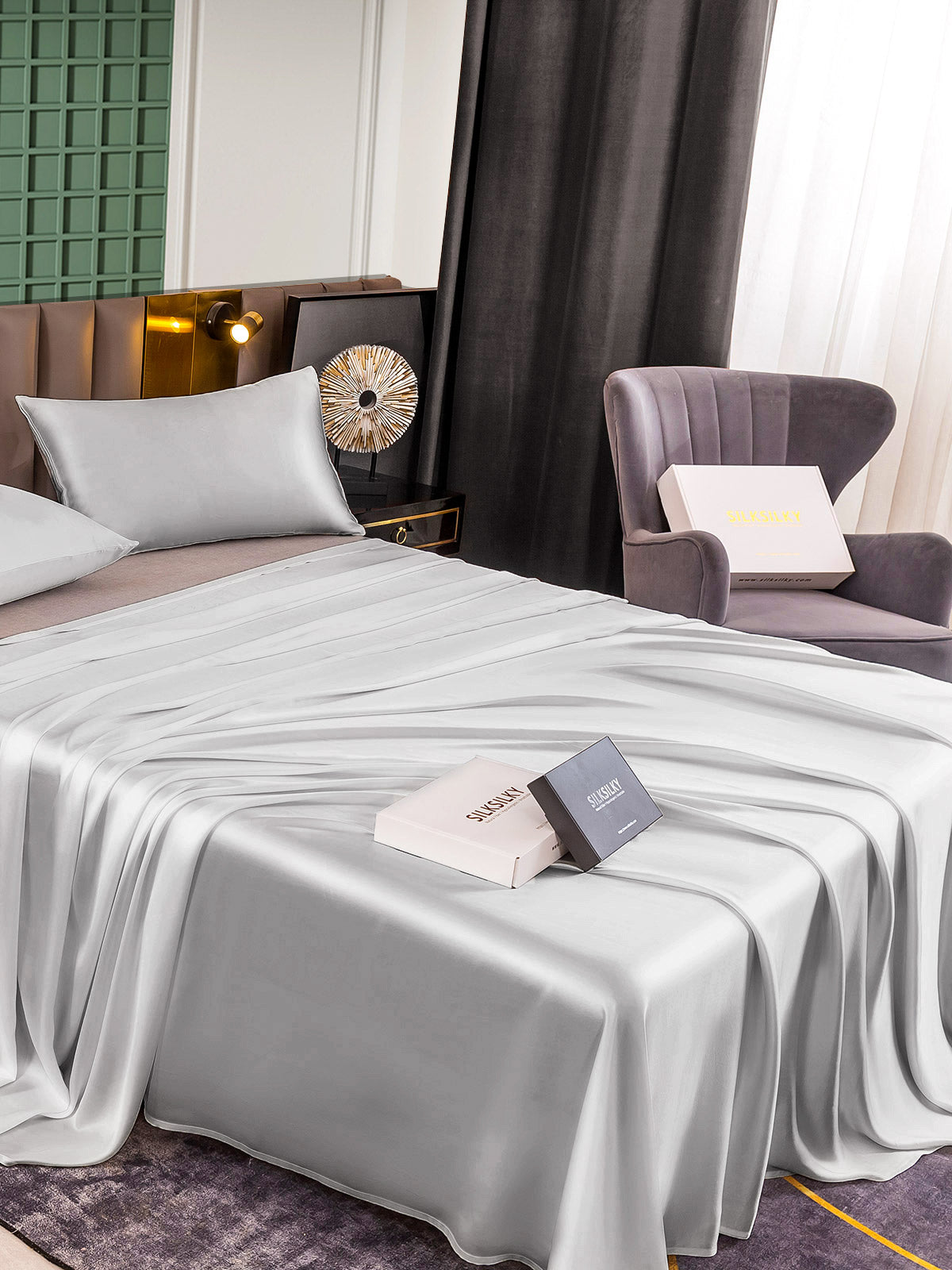 [Silver] SilkSilky-AU 25Momme Pure Silk Bedding Set 004