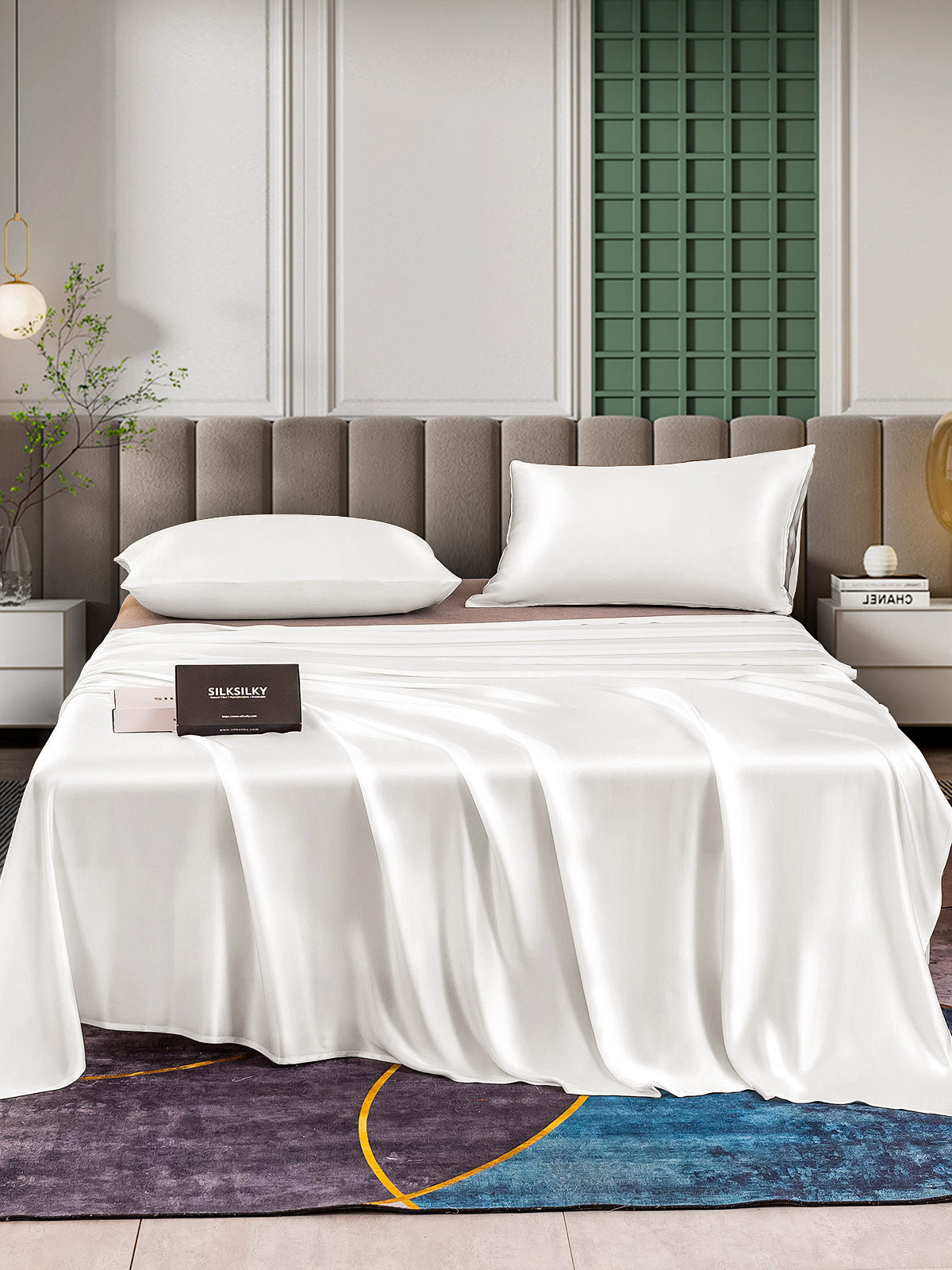 [White] SilkSilky-AU 25Momme Pure Silk Bedding Set 001
