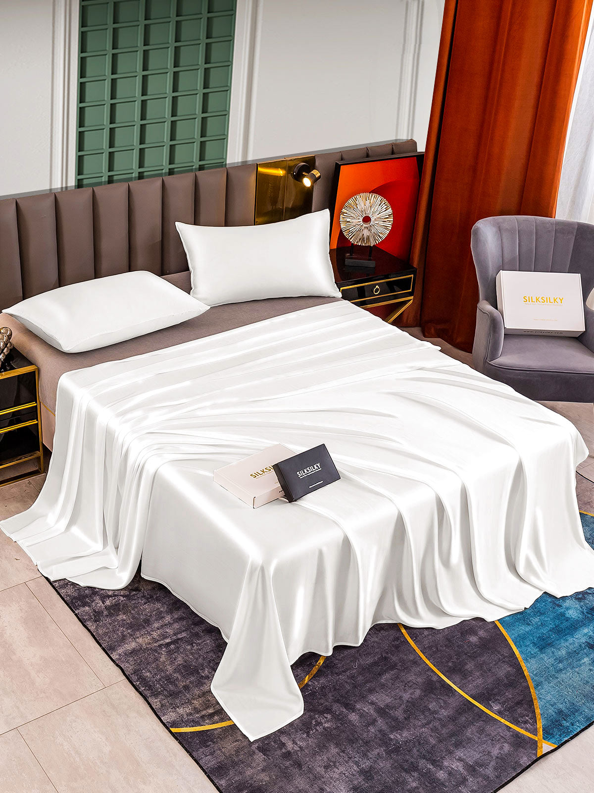 [White] SilkSilky-AU 25Momme Pure Silk Bedding Set 002