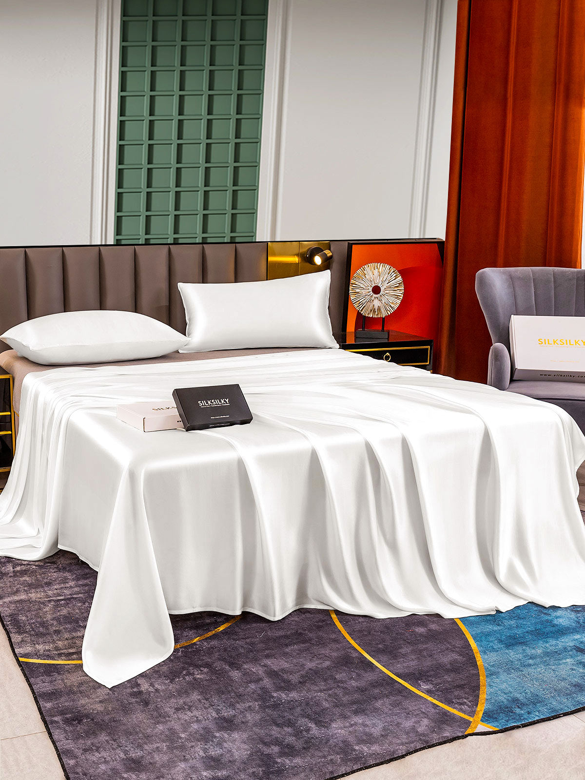 [White] SilkSilky-AU 25Momme Pure Silk Bedding Set 003