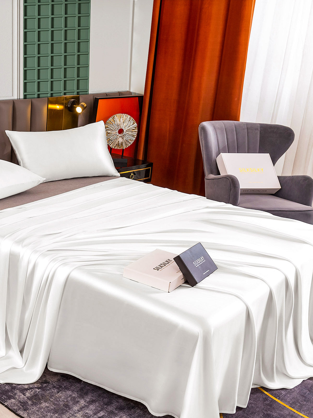 [White] SilkSilky-AU 25Momme Pure Silk Bedding Set 004