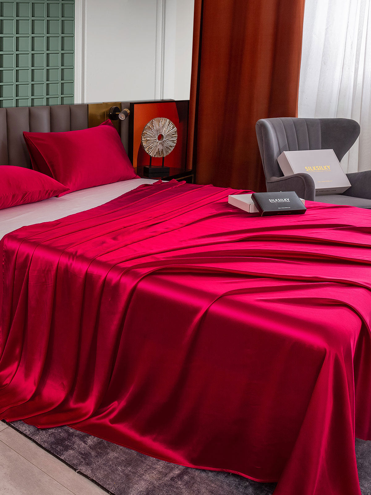 [Wine] SilkSilky-AU 25Momme Pure Silk Bedding Set 003