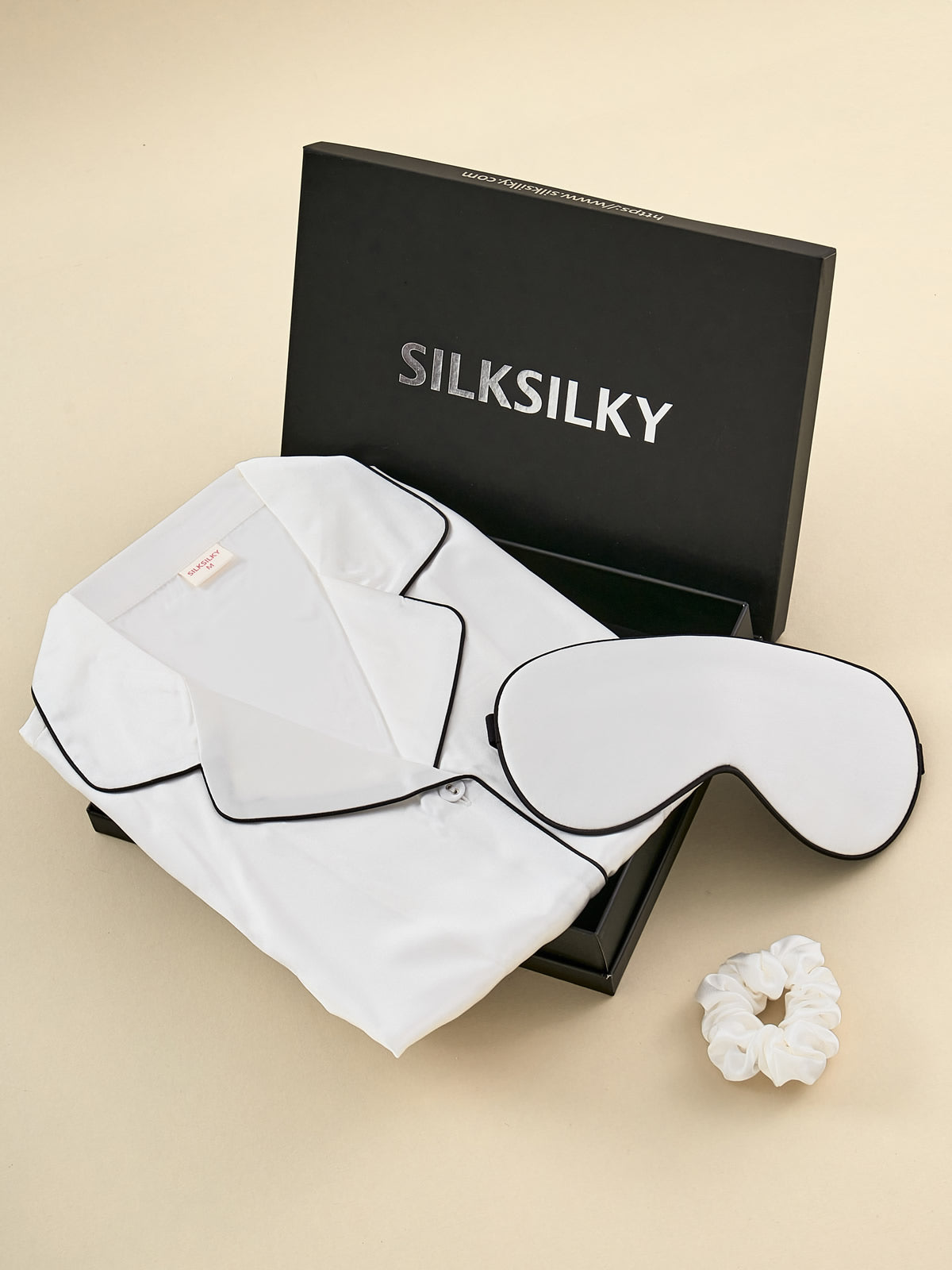 SilkSilky AU Pure Silk Long Sleeve Lapel Women's Pyjamas White 001