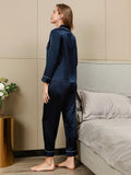 SilkSilky AU Pure Silk Long Sleeve Lapel Women's Pyjamas DarkBlue 003