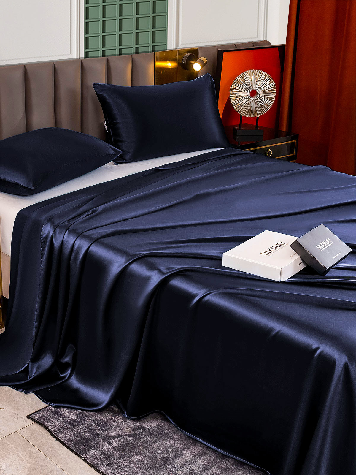 SilkSilky AU 25Momme Pure Silk Bedding Set DarkBlue 004