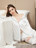 SilkSilky AU Pure Silk Long Sleeve Lapel Women's Pyjamas White 002