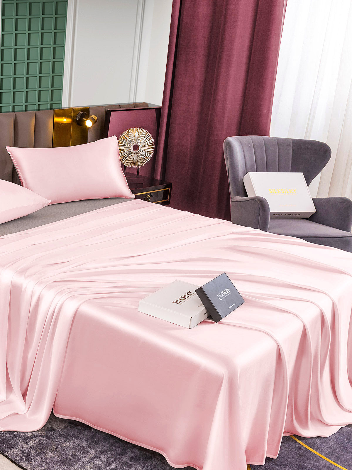 SilkSilky AU 25Momme Pure Silk Bedding Set Pink 004