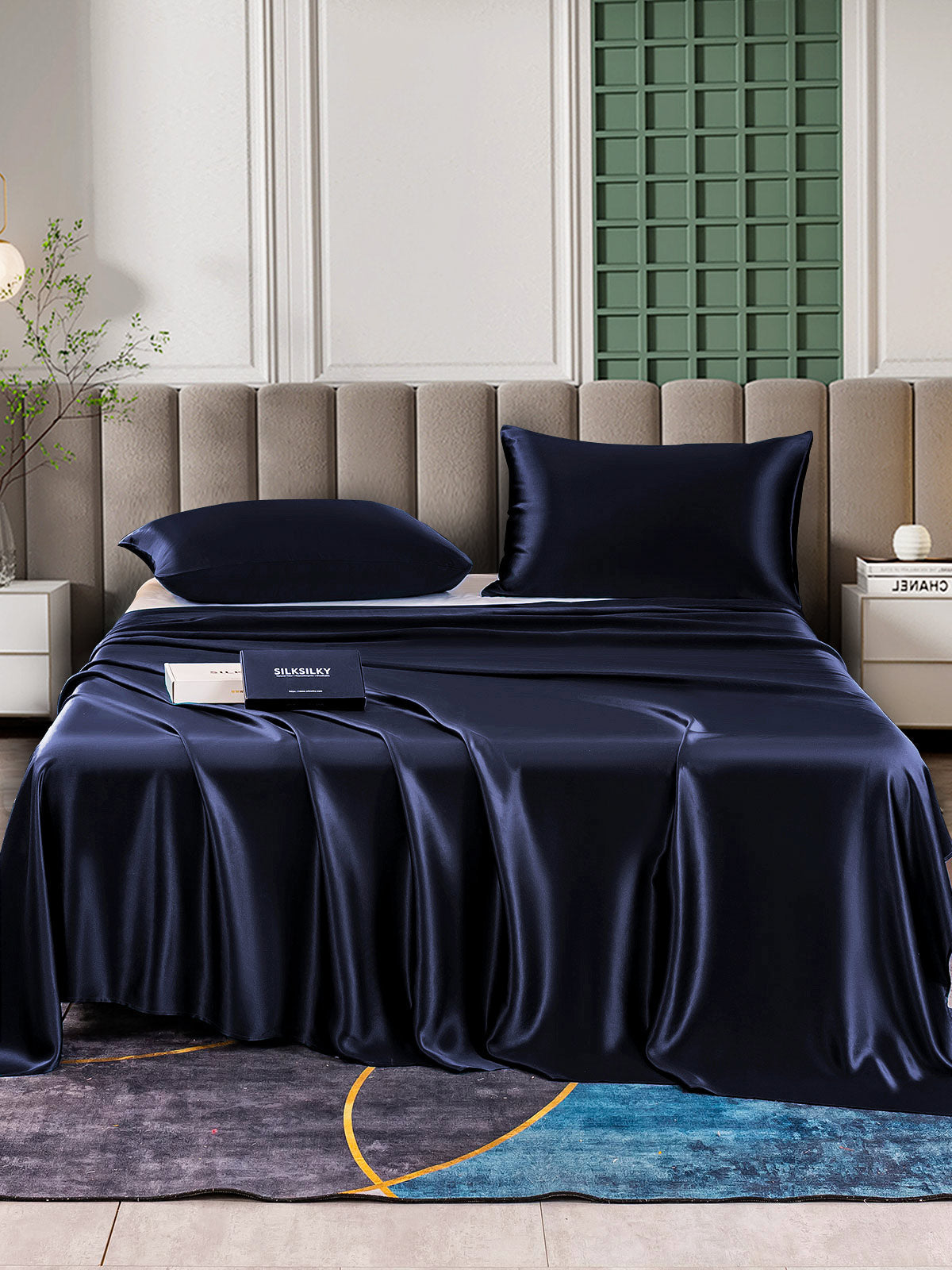 SilkSilky AU 25Momme Pure Silk Bedding Set DarkBlue 001